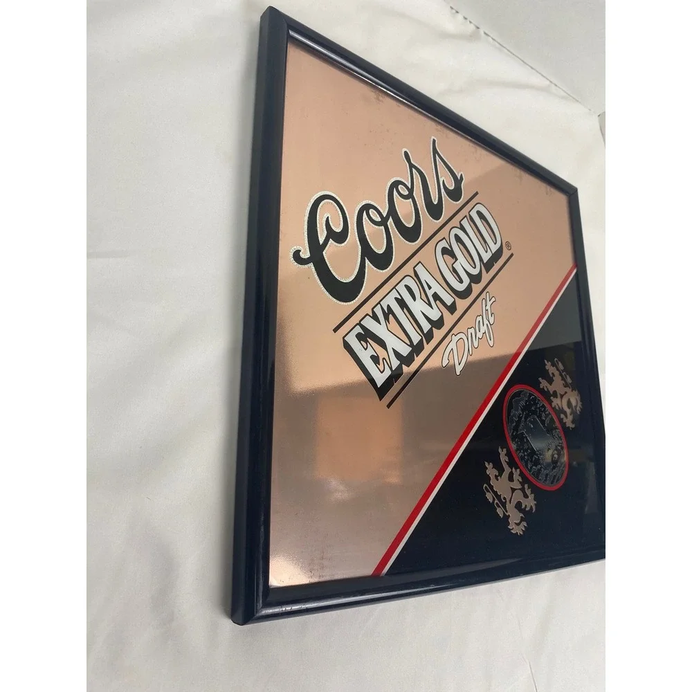 Coors Extra Gold Draft Bar Mirror 16x16 Gold Black Acryl Etch Sign 1993 Vintage